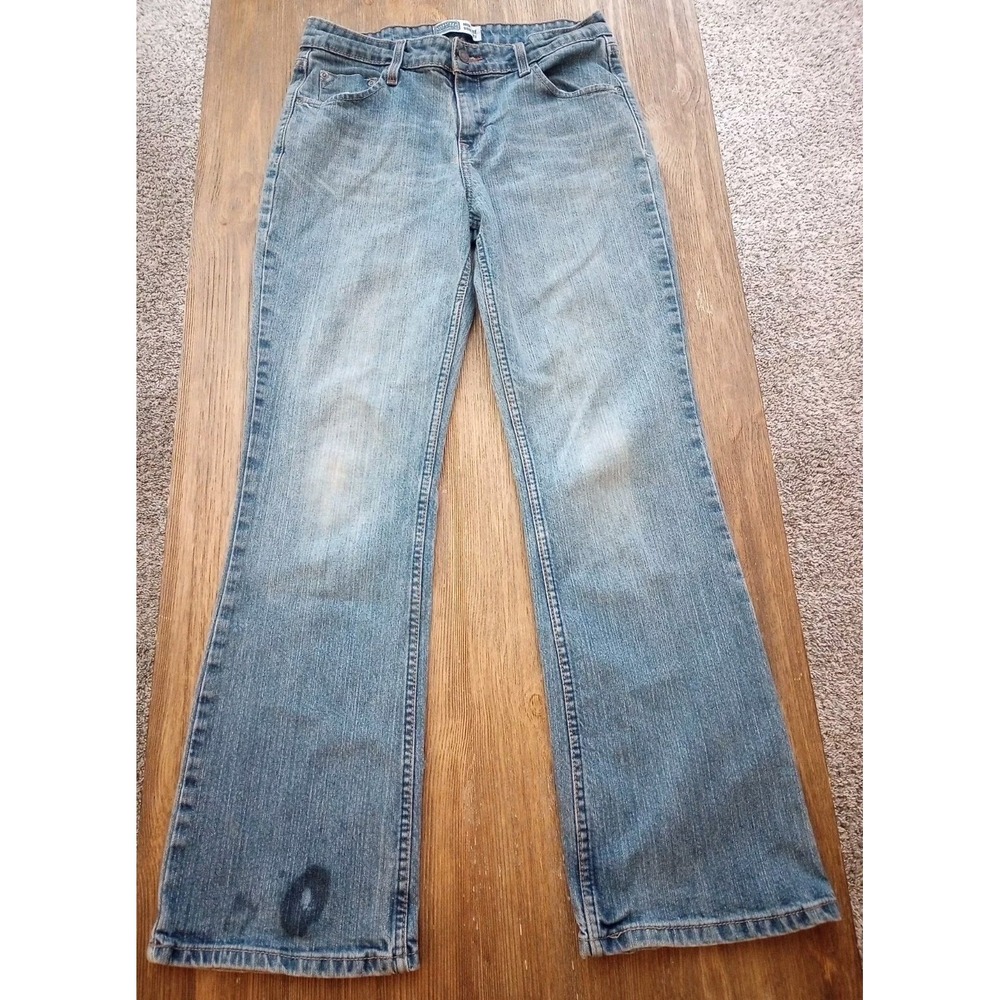 Levi's Signature Misses Size 8 Blue Stretch Mid Rise Bootcut Med Wash Denim Flaw